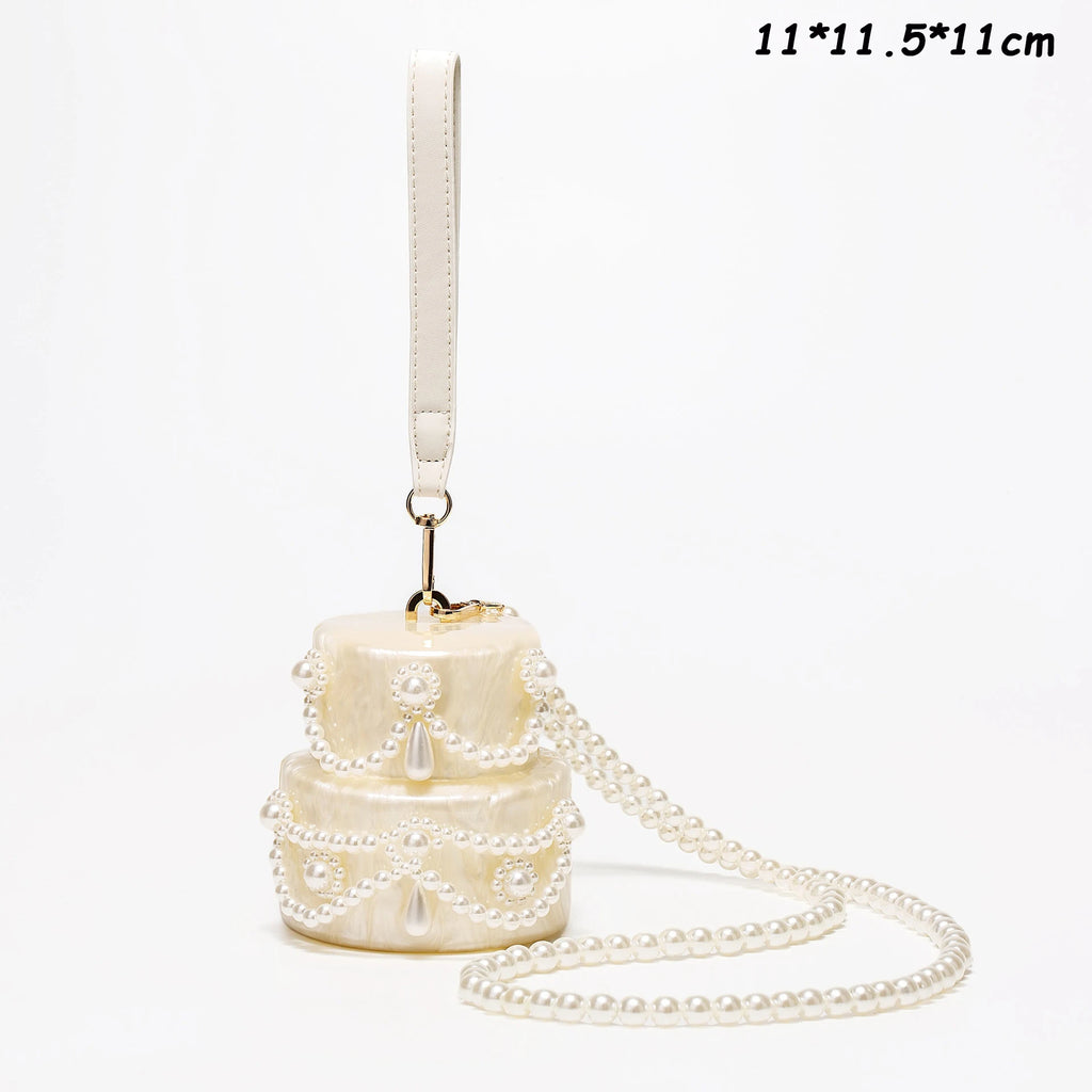 Chic Women Acrylic Cake Bag Cute Pearl Evening Clutch Bag Beading Pearl Purse For Wedding Party Luxury shoulder Handbag Designer
