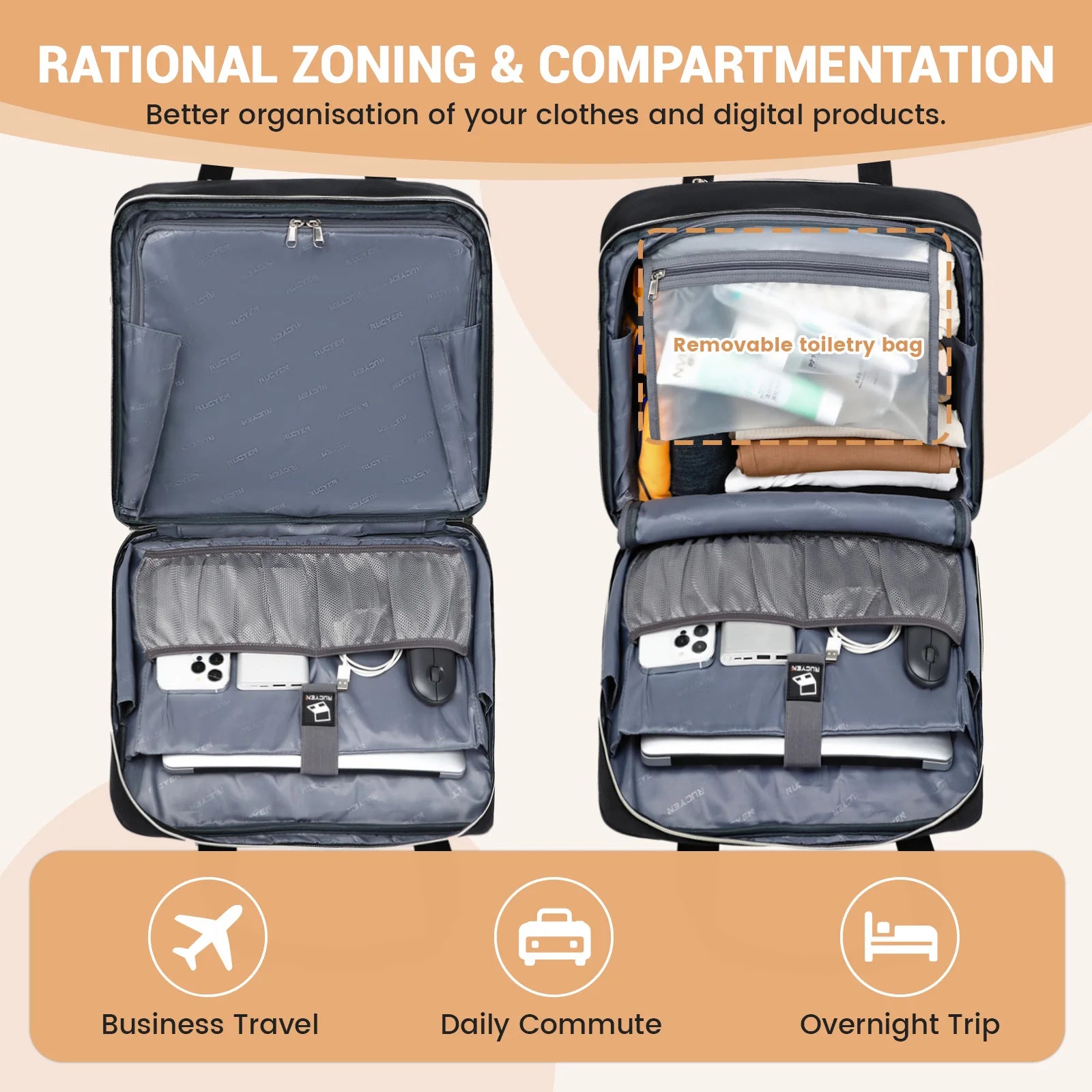18 inch Travel Rolling Laptop Bag Wheeled Luggage Business Boarding Laptop Bag Rolling Briefcase for Men & Women Waterproof
