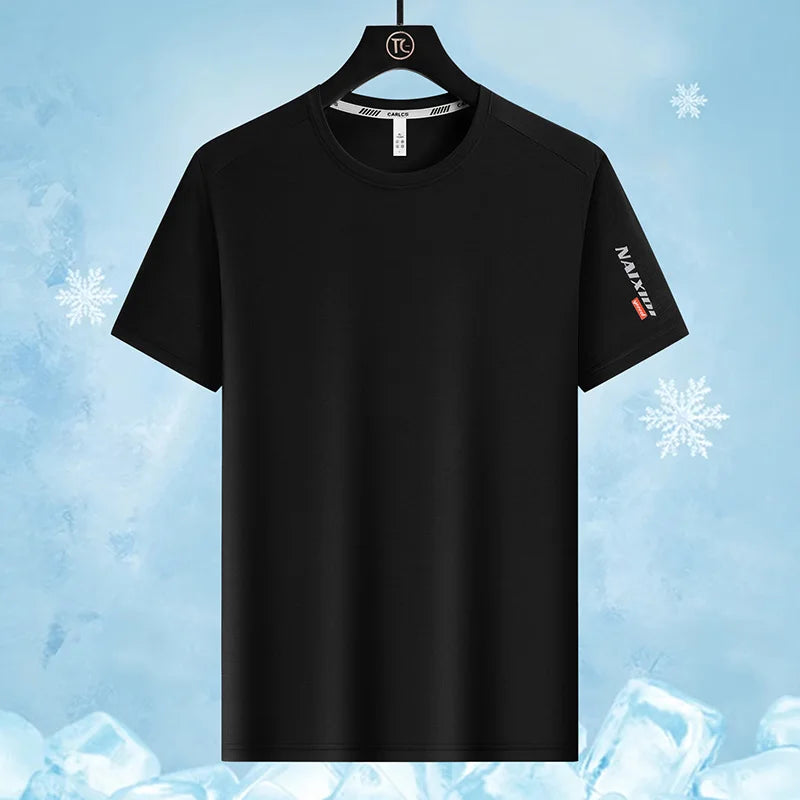 Summer Outdoor Mountaineering Hiking Sweat Absorbing Quick Drying Ice Silk T-shirt Fashion Trend Round Neck Short Sleeve T-shirt