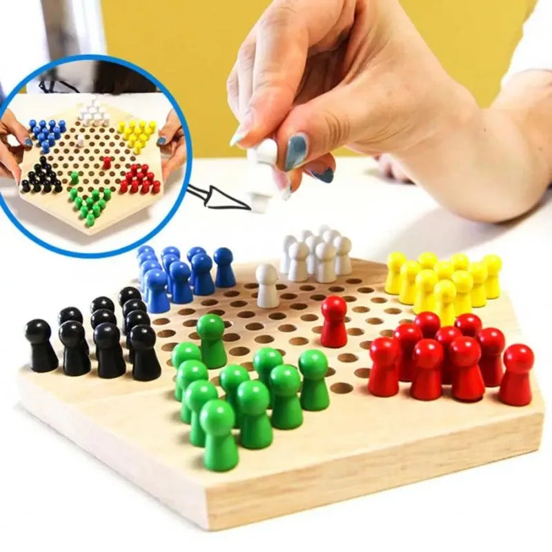 Chinese Checkers Set Wooden Educational Board Kids Classic Checkers Set Strategy Board Set Kid Family Toy Chess Board Game Gift