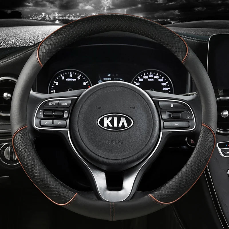 Pu Leather Car Steering Wheel Cover 38cm For Kia Rio 2 3 4 X Line Kombi Sedan K2 K3 K4 K5 KX1 KX3 KX5 Sportage Auto Accessories