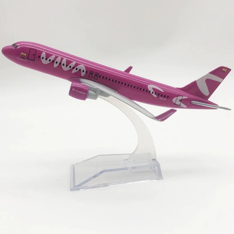 16cm Scale Model Plane Viva Air Columbia Pink A320 Aircraft Simulation Alloy Finished Diecast Airplane Model Toy Decoration Gift