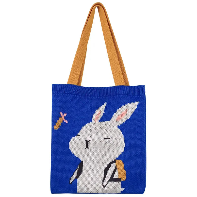 YoReAi Women Knitting Shoulder Bags Cute Duck Ladies Cartoons Handbag Casual Tote Literary BookBag Wool Shopping Bag For Girls