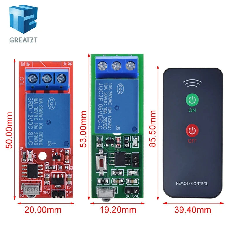 GREATZT IR 1 Channel Infrared Receiver Driving Switch Relay Driver Module Board 5V / 12V + Active Remote Controller