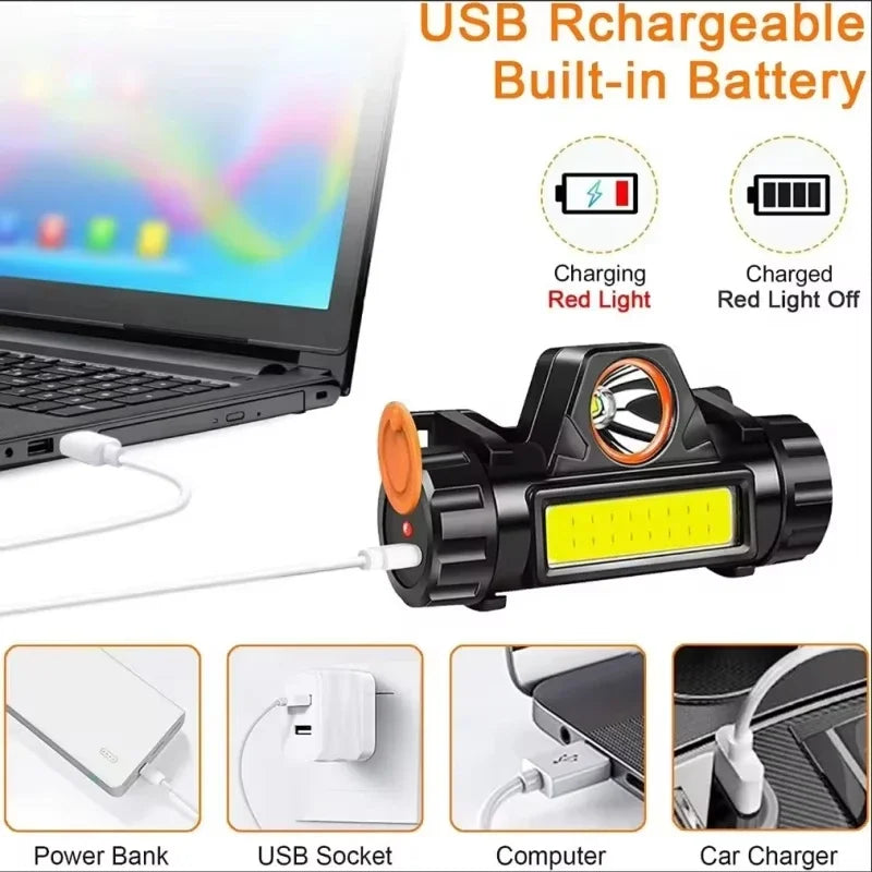 1/2PCS LED+COB Portable Headlamp with 400MAh Magnetic Lightweight Head Flashlight for Outdoor Camping Running Fishing Emergency