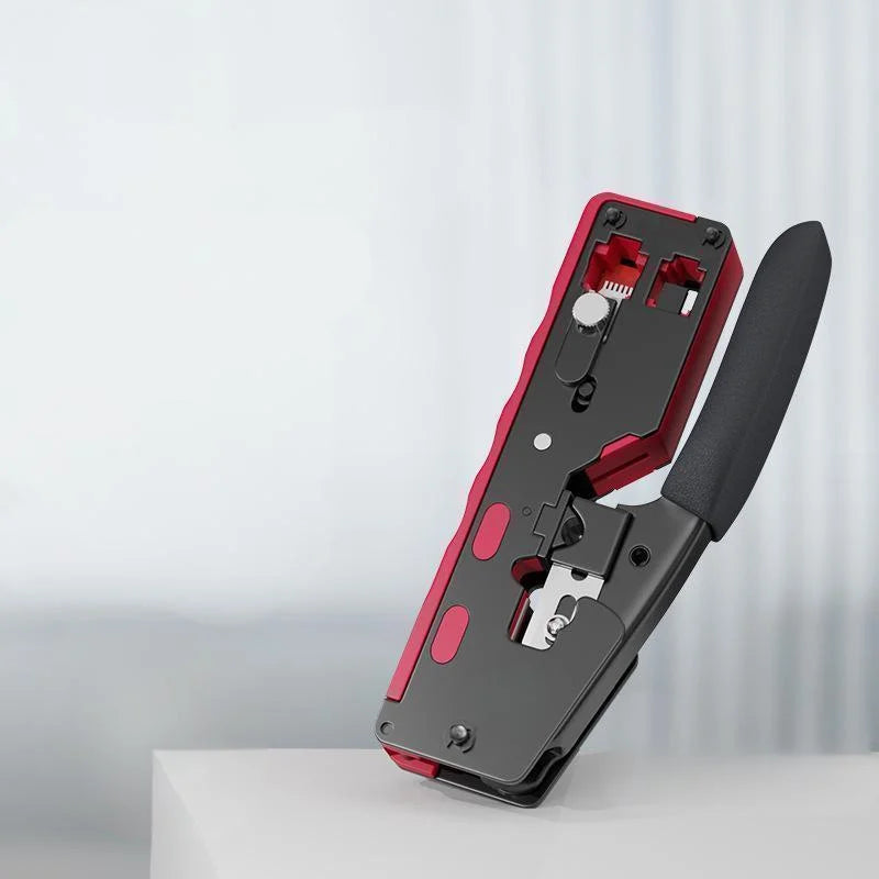Ratcheting Modular Data Cable Crimper / Wire Stripper / Wire Cutter for RJ11/RJ12 Standard, RJ45 Pass-Thru Connectors