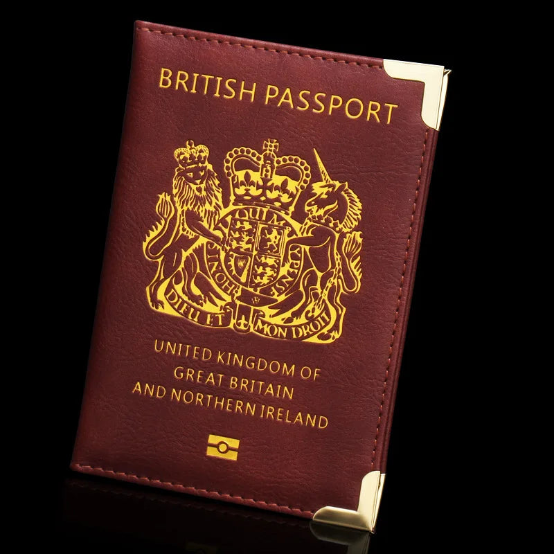New British Copper Footed Passport Holder Leather Passport Cover Wallets Thin Metal Corner Passport Covers Travel Id Holder