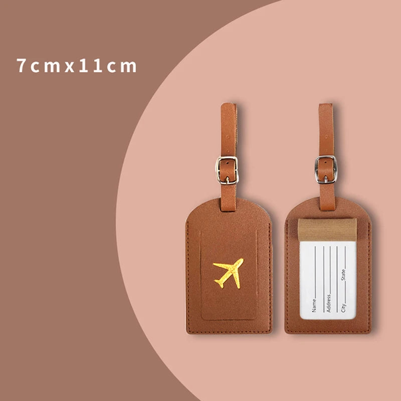 1pcs PU Leather Luggage Tag Name ID Labels Travel Suitcase Identifier Label Boarding Bag Tag Travel Accessories