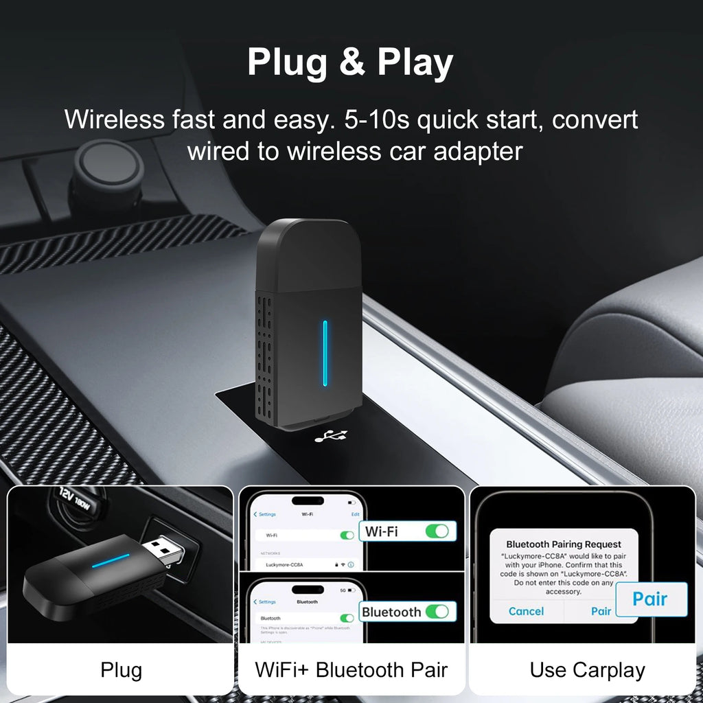 2025 NEW Wireless Carplay Android Auto 2In1 Smart Dongle Adapter 5GWIFI BT5.2 For 99% OEM Car Comes With USB & TYPE-C Interfaces