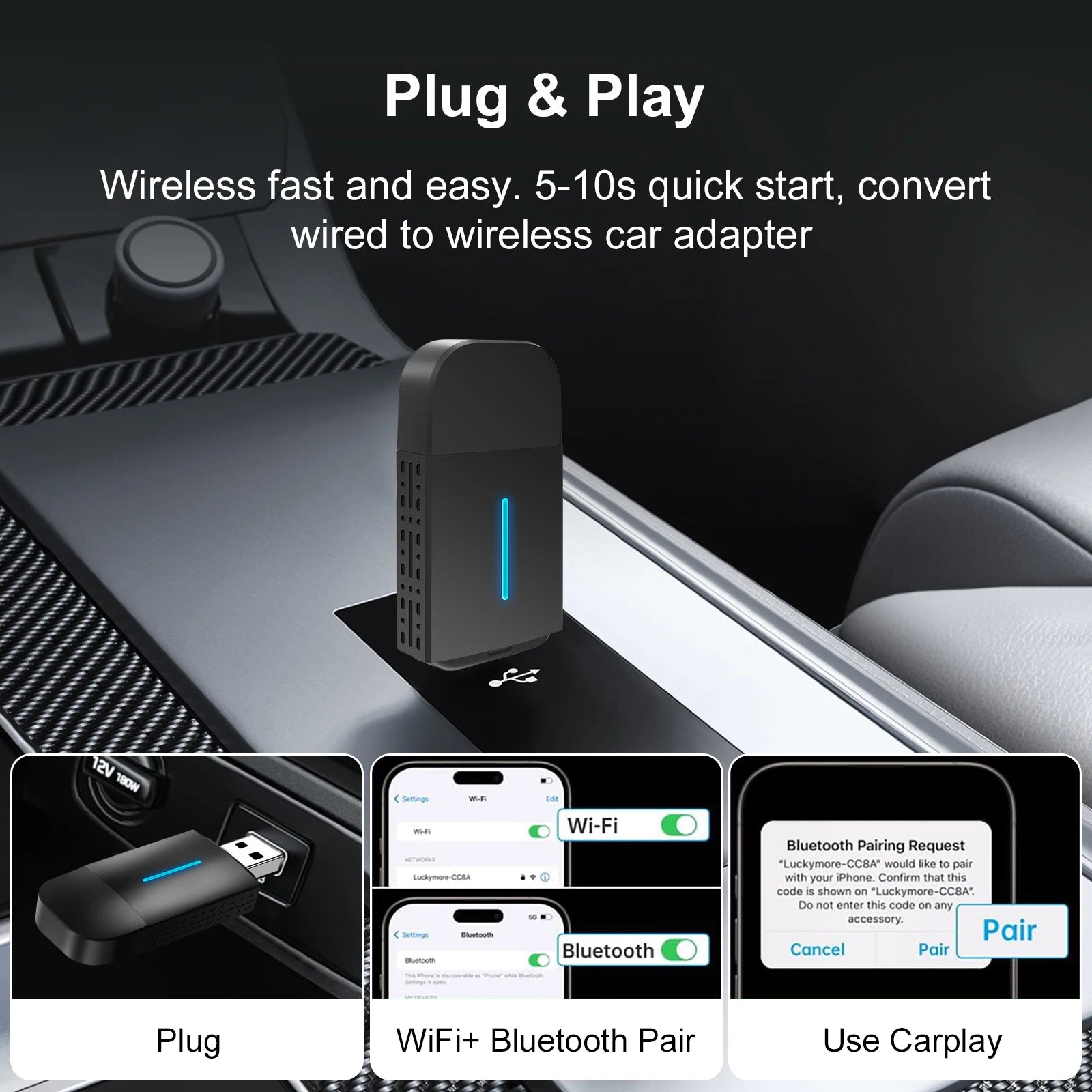 2025 NEW Wireless Carplay Android Auto 2In1 Smart Dongle Adapter 5GWIFI BT5.2 For 99% OEM Car Comes With USB & TYPE-C Interfaces
