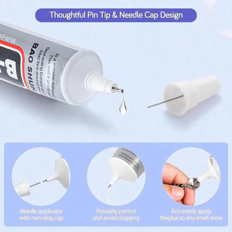 B7000 Clear Glue With Precision Applicator Tip, Suitable For Rhinestone Adhesive, Crafts Making,Shoe Bonding,Jewelry DIY,Metal.