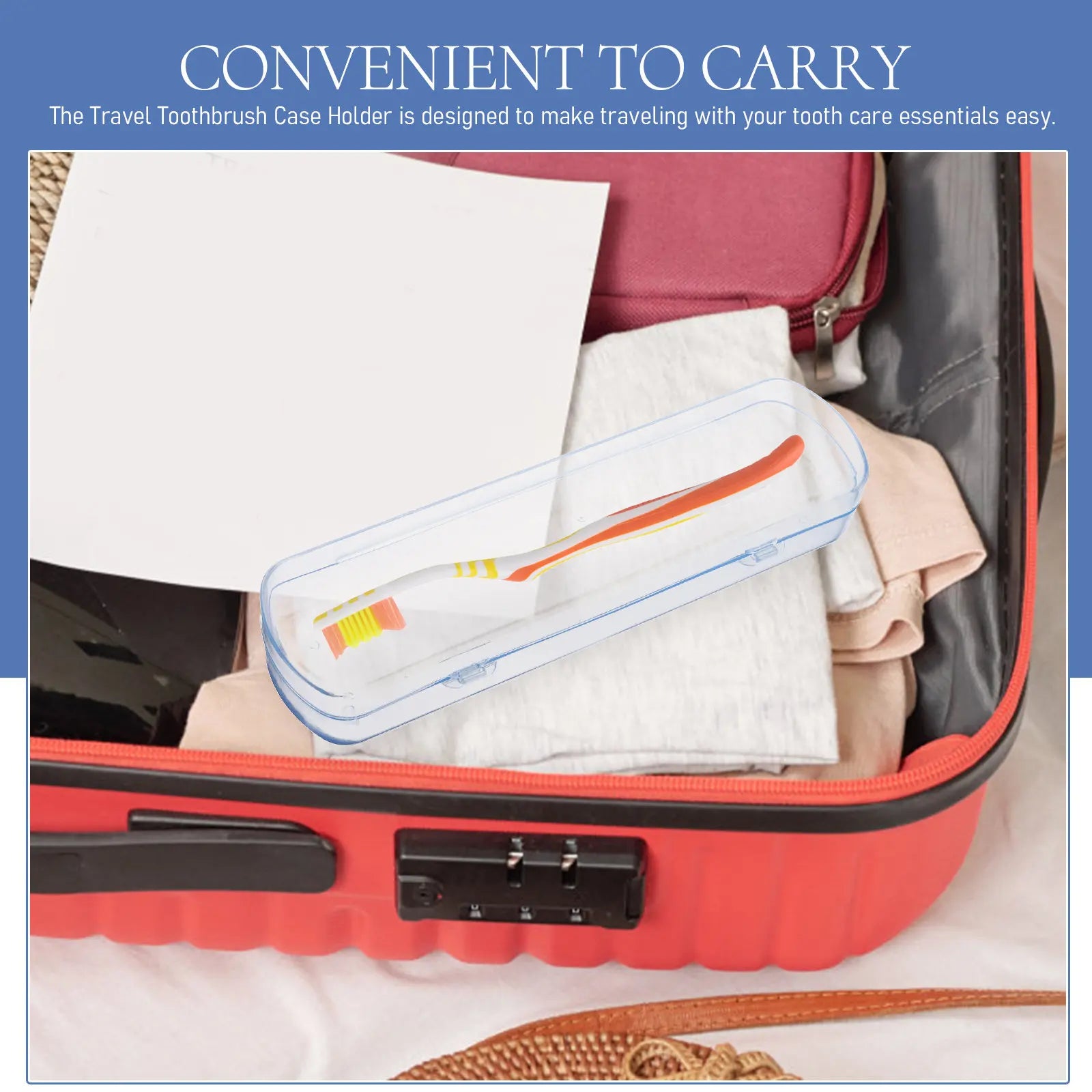 Travel Toothbrush Case Holder Portable Rectangular Blue PP Material Antibacterial Toothpaste Storage Holder for Business Travel