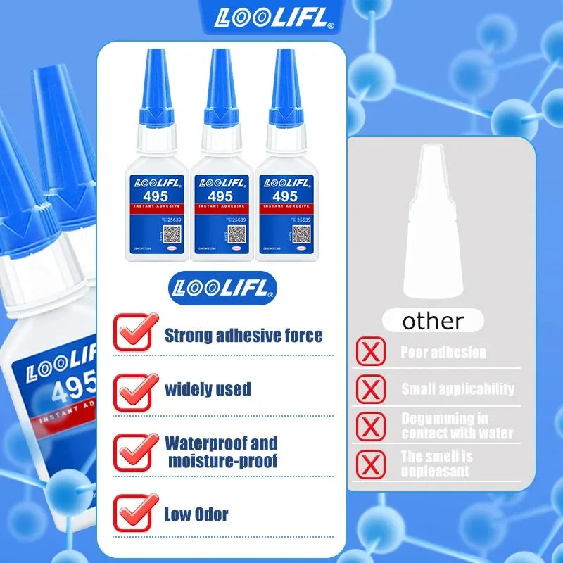 Instant Adhesive 495 Fast-Drying Glue High-Strength Bond for Plastic Metal PVC Rubber Transparent Quick-Set Adhesive