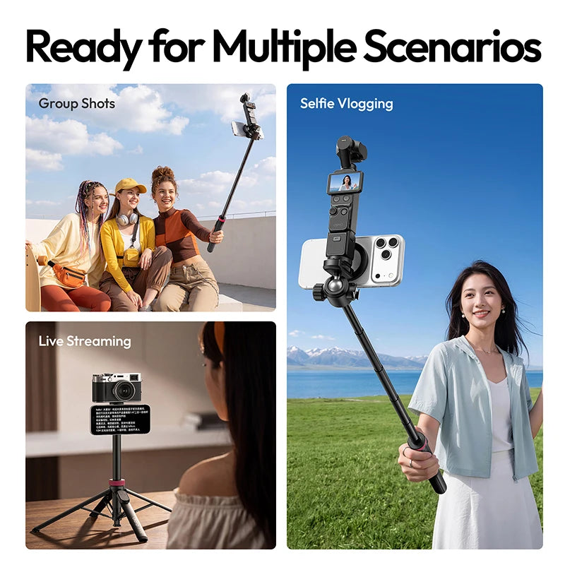 Ulanzi MT-44 M 2-in-1 Magnetic & 1/4' Selfie Stick Tripod 1.49M 360° Ball Head for Phone DSLR Camera Live Streaming