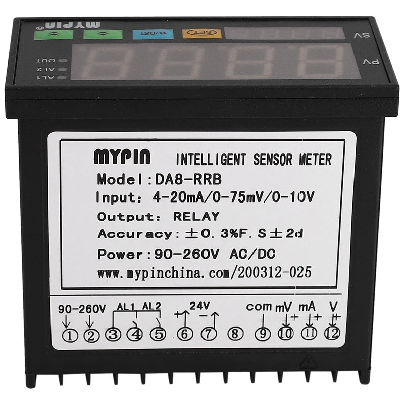 MYPIN DA8-RRB DA8-VRRB Intelligent Sensor Meter Display Controller Input 0-75mV/4-20mA/0-10V Universal Sensor Indicator