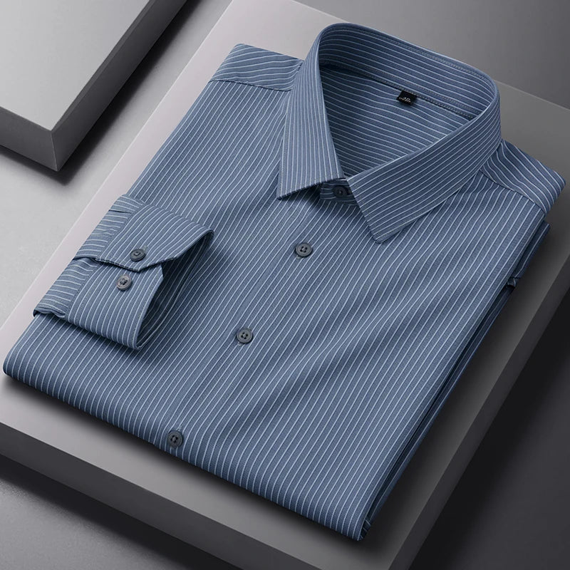 New Anti-Wrinkle Men Shirts Long Sleeves Dress Shirts For Men Slim Fit Camisa Social Business Blouse Plaid Striped Office Shirt