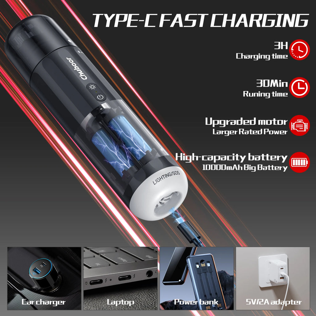 Chuboor Car Vacuum Cleaner 13000Pa Powerful Wireless Cleaner Strong Suction Handheld Car Cleaning Portable Home Appliance
