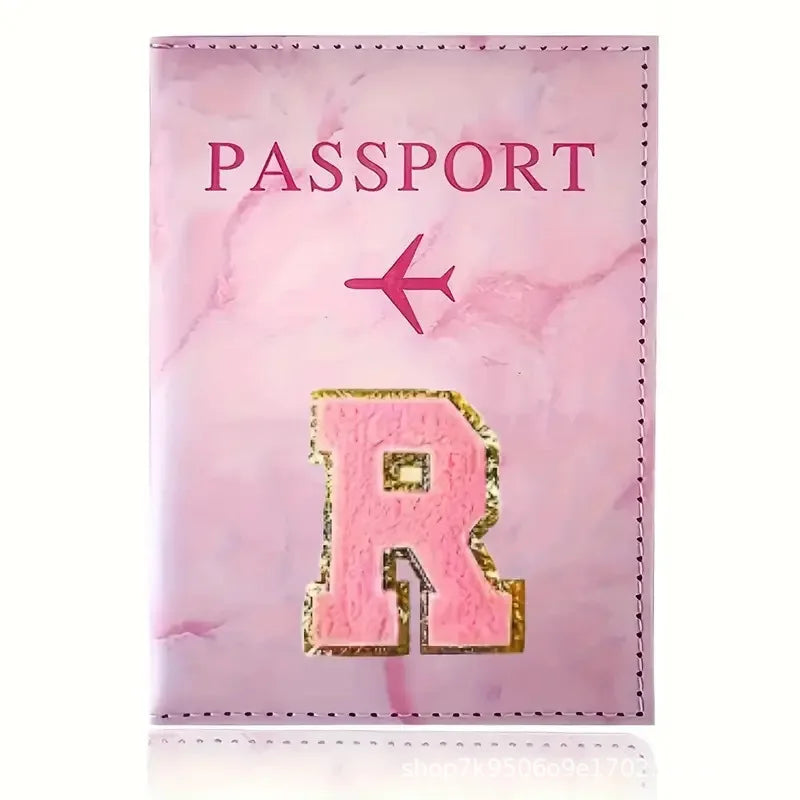 Pink PU Leather Passport Holder with Embroidery Label, Ticket & ID Credit Card Holder Cover, Travel Accessories