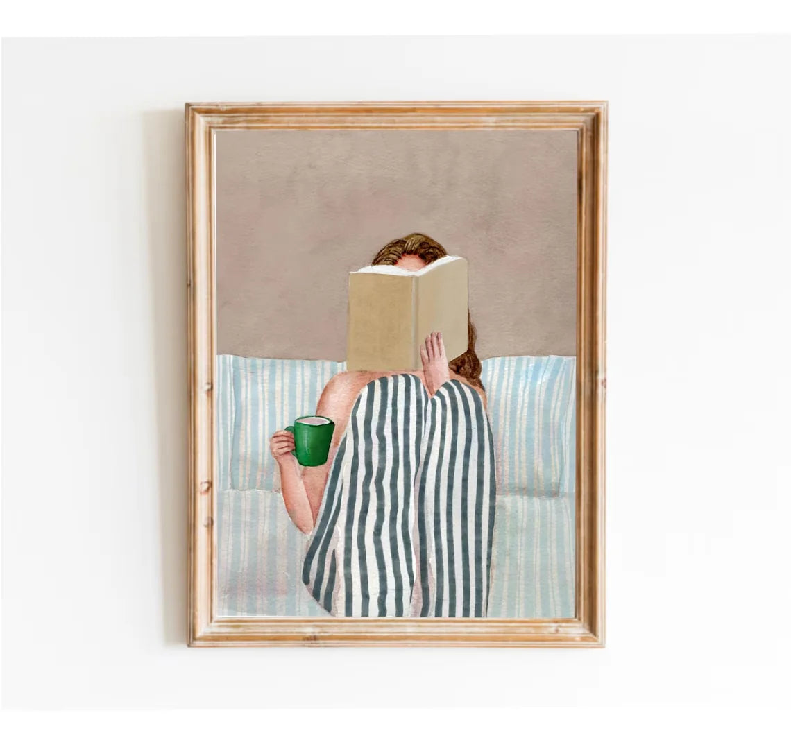 Reading Woman Art Print | Book Poster | Feminine Cozy Wall Art | Bold Orange Art Print | Abstract Contemporary Portrait Art