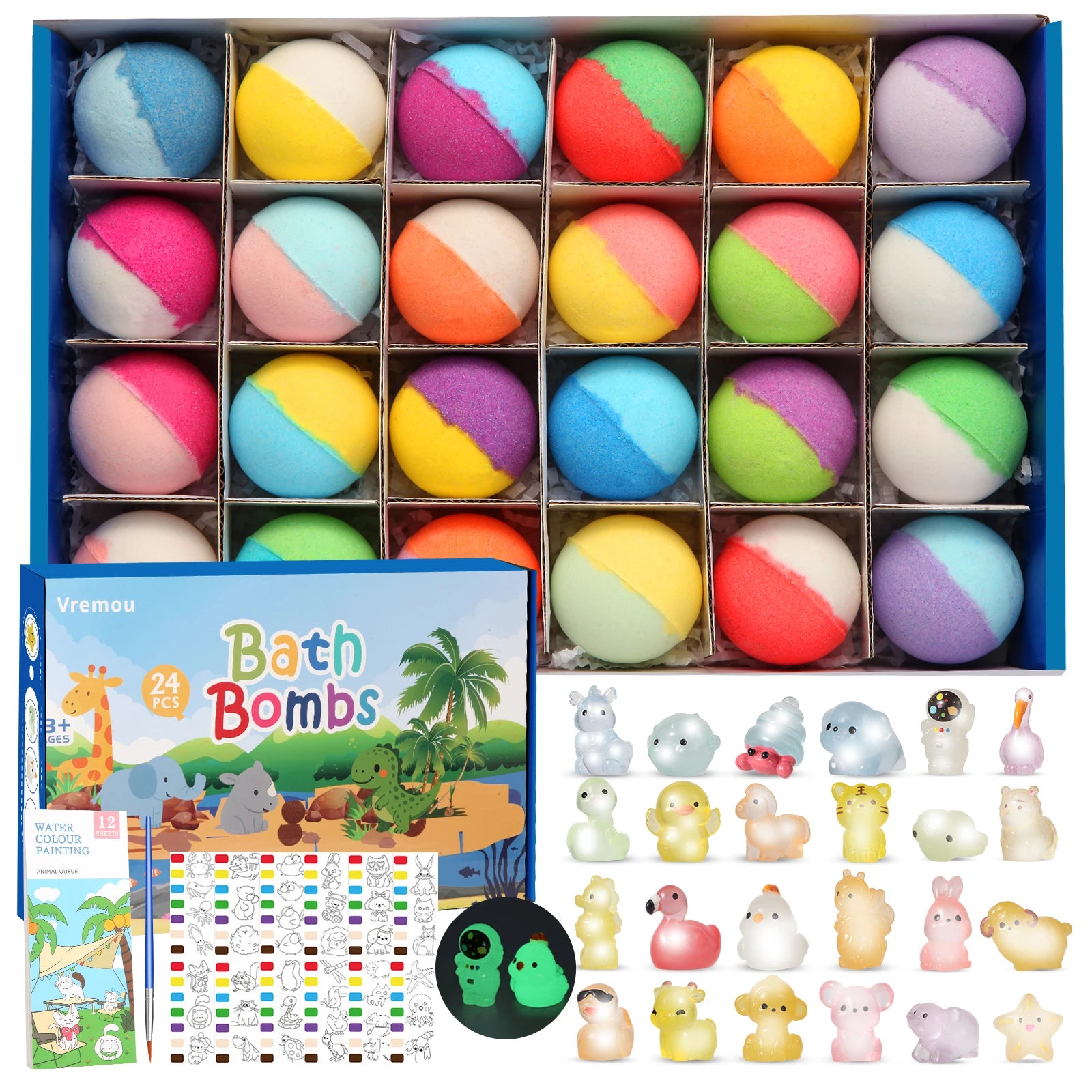 Bath Bombs for Kids with Toy Inside, 24 Pcs Natural and Organic Bubble Bath Bombs with Glow-in-The-Dark Surprise Inside