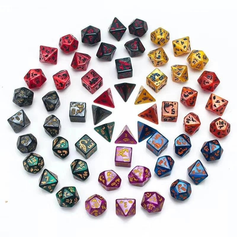 7Pcs/Set Dinosaur Dice Clear Engraved Digits Dice For Prehistoric Dinosaur For Tabletop Board Game Nights