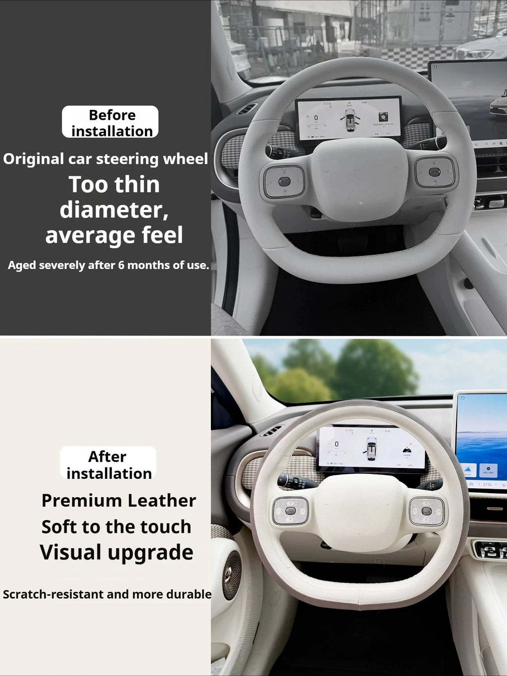For 2026 GWM ORA 5 Steering Wheel Cover Dual Color Brown White PU Leather Grip Anti-Slip Breathable All Season Protective Cover