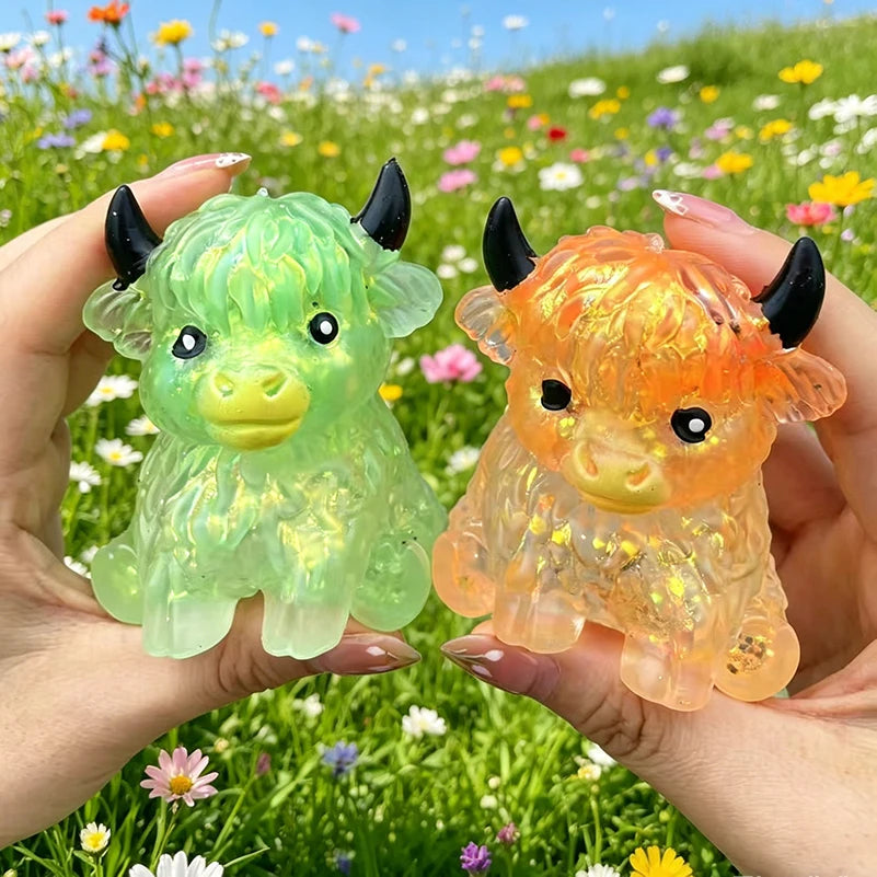 Cute Maltose Squishy Glitter Highland Cow Squeeze Toys Soft Animal Slow Rising Anti Stress Relieve Anxiety Sensory Fidget Toy