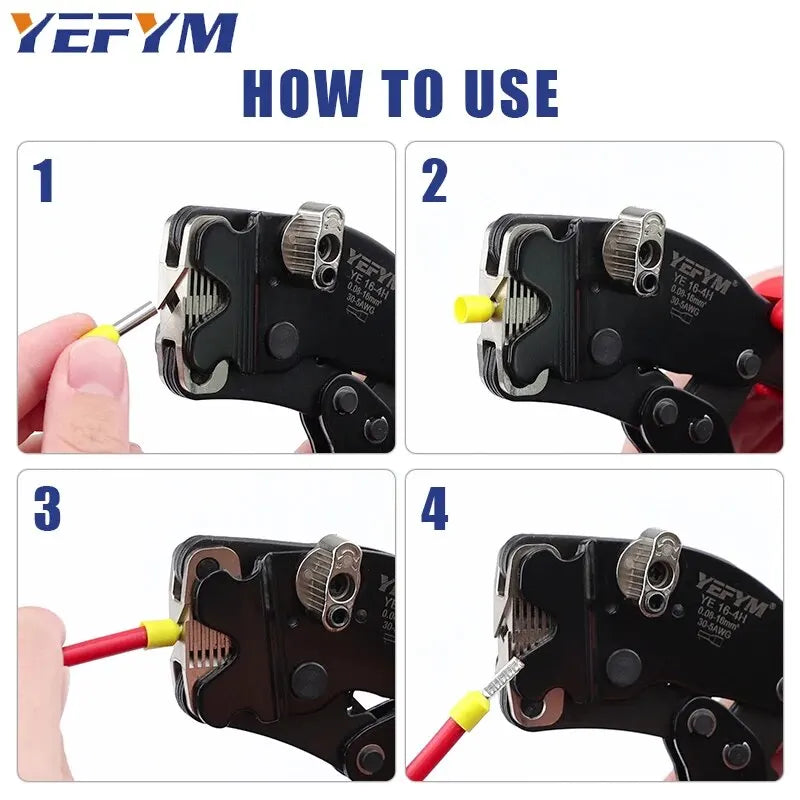 Ferrule Crimping Tool YE 16-4H Tubular Terminals 0.08-16mm²/30-5AWG Mini Pliers Adjust Knob To Control Electrical Clamps YEFYM