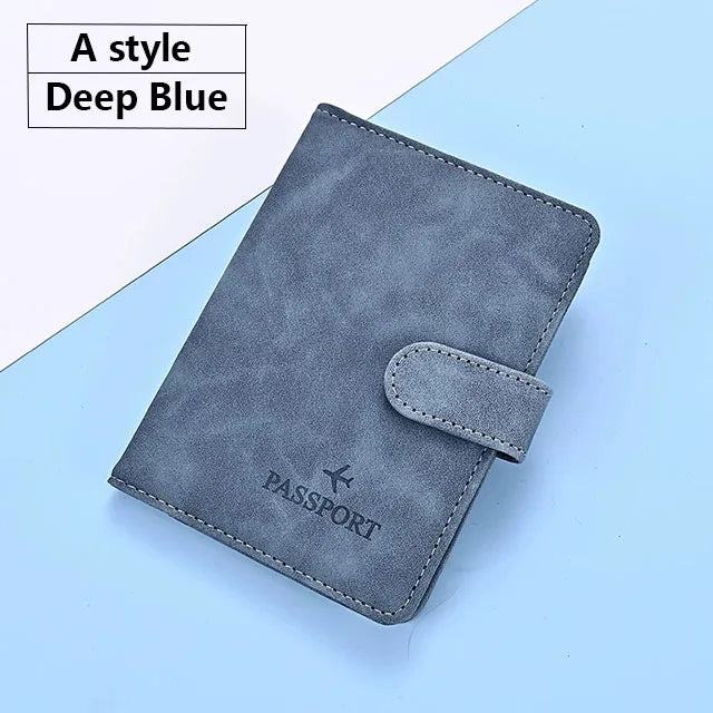Soft PU Leather Multi Slot Passport Cover with Airplane Logo Snap Closure SIM Card Holder Travel ID Document Ticket Wallet