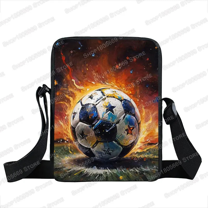Cool Golden Soccer with Crown Print Crossbody Bags Hot Blood Football Sport Handbags Teenagers Boys Girls Phone Holder Bookbag