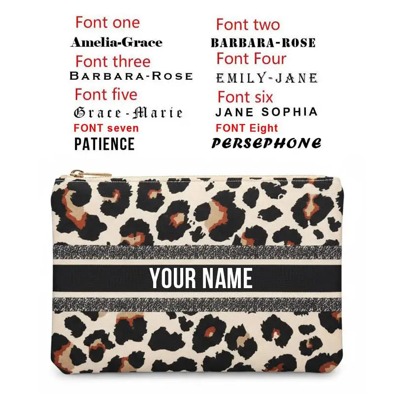 Graceful Customizable Name Women's Canvas Clutch Makeup Bag Purse Party Weekend Vacation Travel Cosmetic Bag Mobile Pouch Wallet