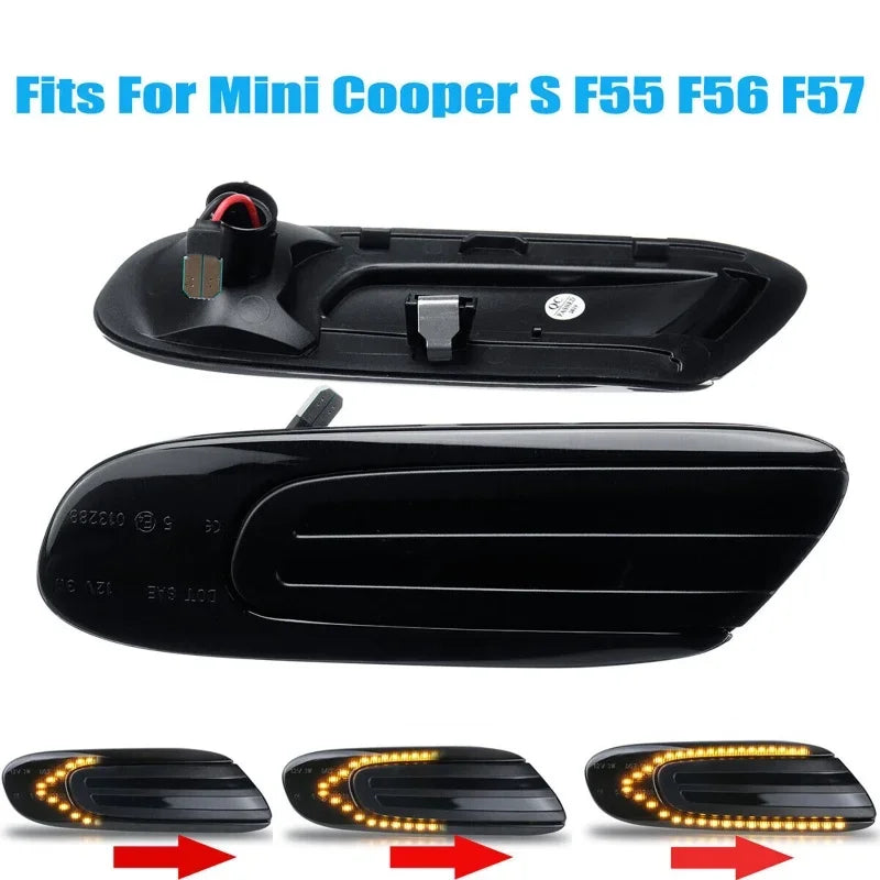 1Pair Smoked Shell Amber LED Dynamic Flowing Side Marker Light Turn Signal Lights for Mini Cooper F55 F56 F57 2014-2017