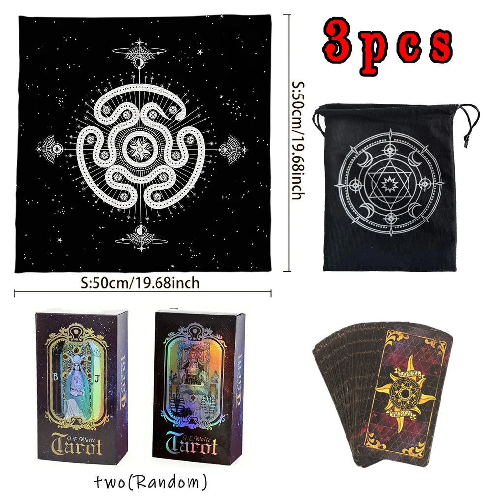 3pcs Wheel of Hecate Tarot Card Set 1 Set of 78 Queen Tarot Cards 1 Tarot Tablecloth 1 Storage Bag Divination Tools Dorm Decor