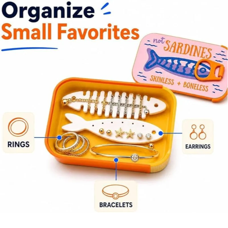 3d Printed Sardine Can Jewelry Box Easy Open Lid Necklace Earring Storage Case Practical Household Organizer Portable Container