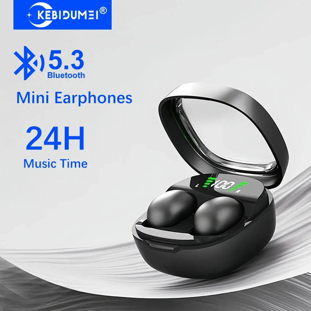 KEBIDUMEI Invisable Mini Earphones Bluetooth 5.3 Headphones  Touch Control Wireless Headset Noise Reduction Earbuds with Display