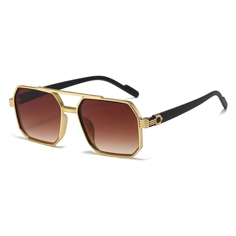 Hiking 2pcs Trendy Metal Polygonal Pilot Anti Light Glasses Luxury Double Beam Men Eyewear Outdoor Driving Shade Sunglasses