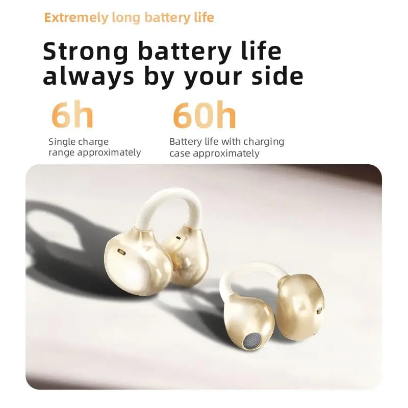 Clip-On Open Ear Wireless Bluetooth Headphones,Bluetooth 6.0 Sports Earphones with 60-Hour Battery, Comfortable Wearing,HD Call