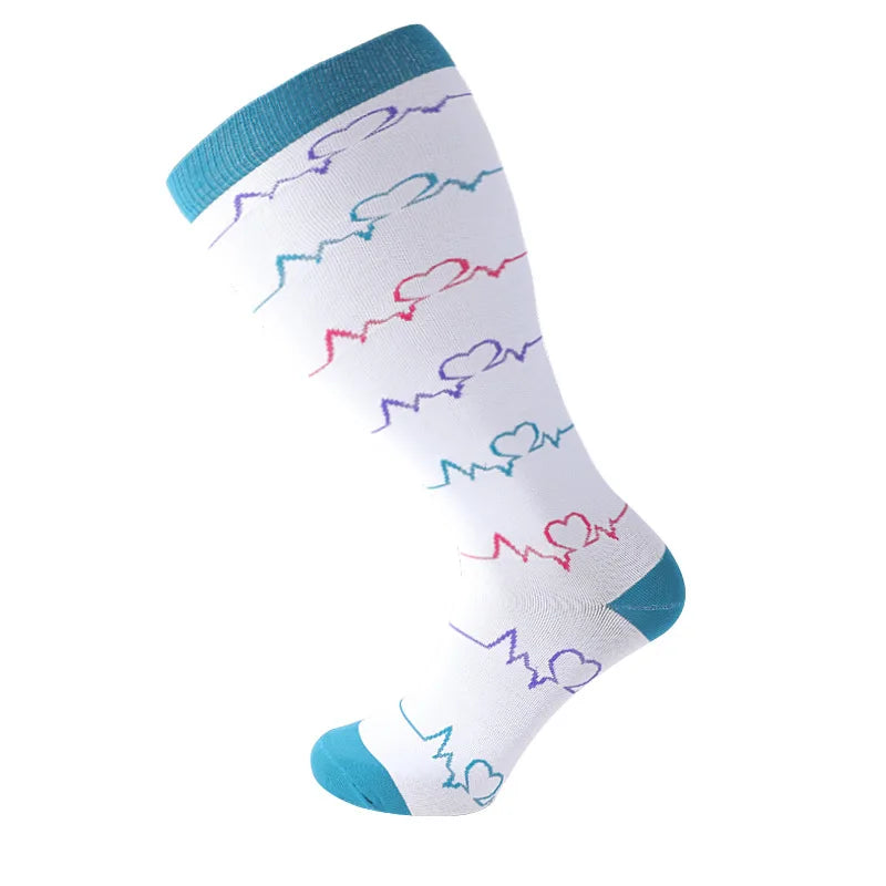 2XL-7XL Plus Size 20-30 mmHg Compression Socks for Women Men Wide Calf Extra Large Knee High Flight Sock for Circulation Support