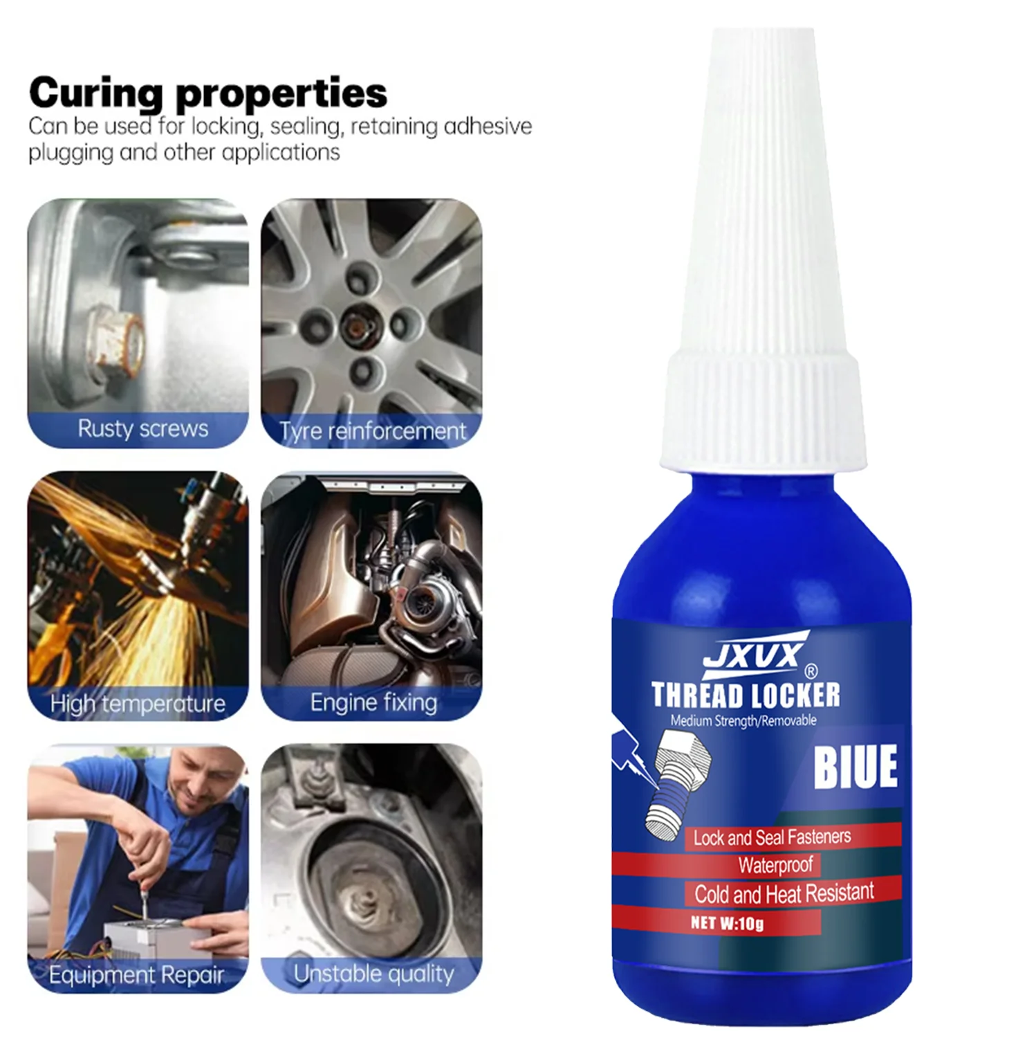 lock tight Thread Blue Thread Locking Agent, Medium Strength Blue Anaerobic Adhesive for Fixing Screws and Nuts, Anti-Loosening, Anti-Corrosion, Oil Resistant, Loctite Removable Loosening/Corrosion.