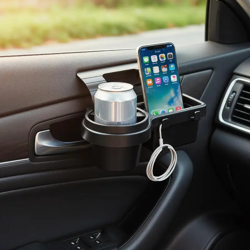Easy Install Car Phone Mount Cup Stand Space Saving Hanging Storage Tray Durable for Car Side Door Window Long Road Trip