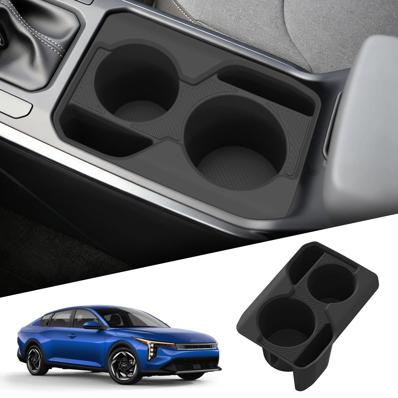 Smabee Left Hand Drive for Kia K4 2025 Center Console Cup Holder Mat Anti-Slip Insert Tray Car Interior Accessories Black