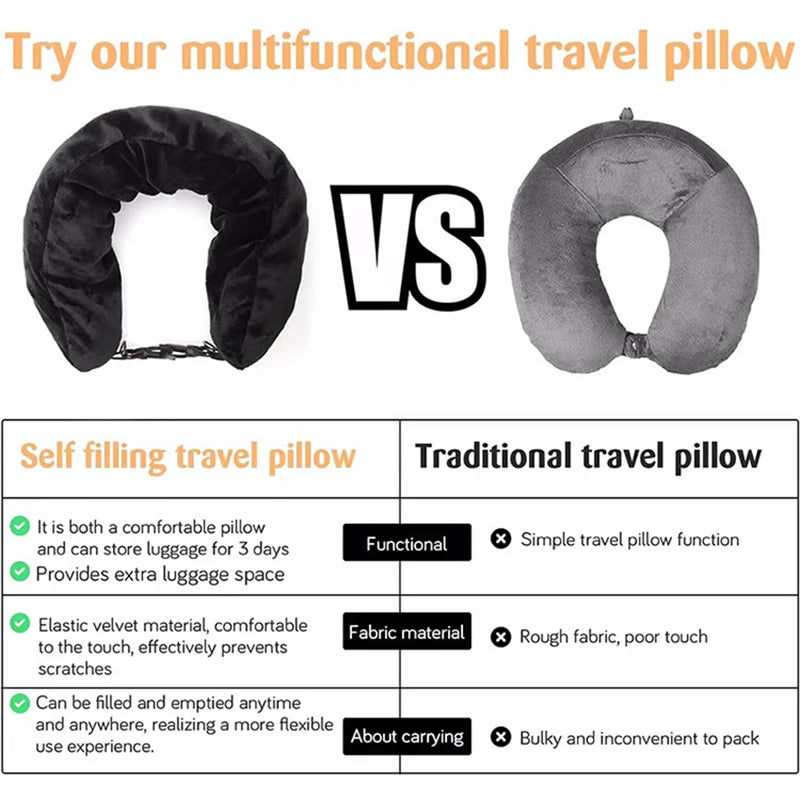 Portable Fillable Neck Pillow Space-saving Neck Travel Cushion Travel Pillow Neck Support Flight Travel Accessories