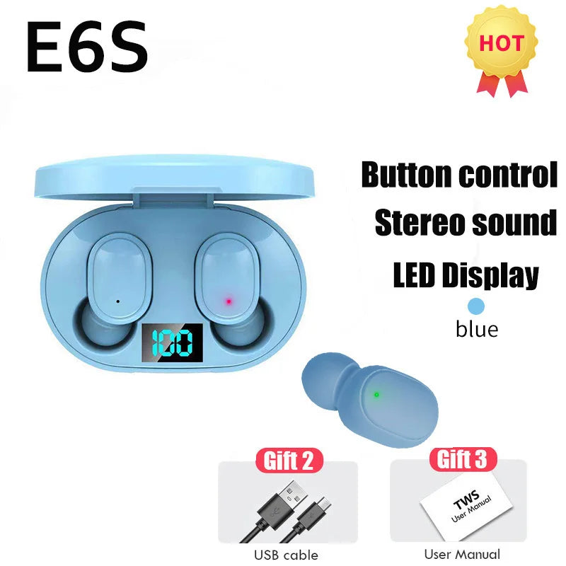 Air E6S TWS Bluetooth Earphones 5.2 Wireless Headphones with Mic Charging Box Handsfree Earbuds for Noise Reduction Headset