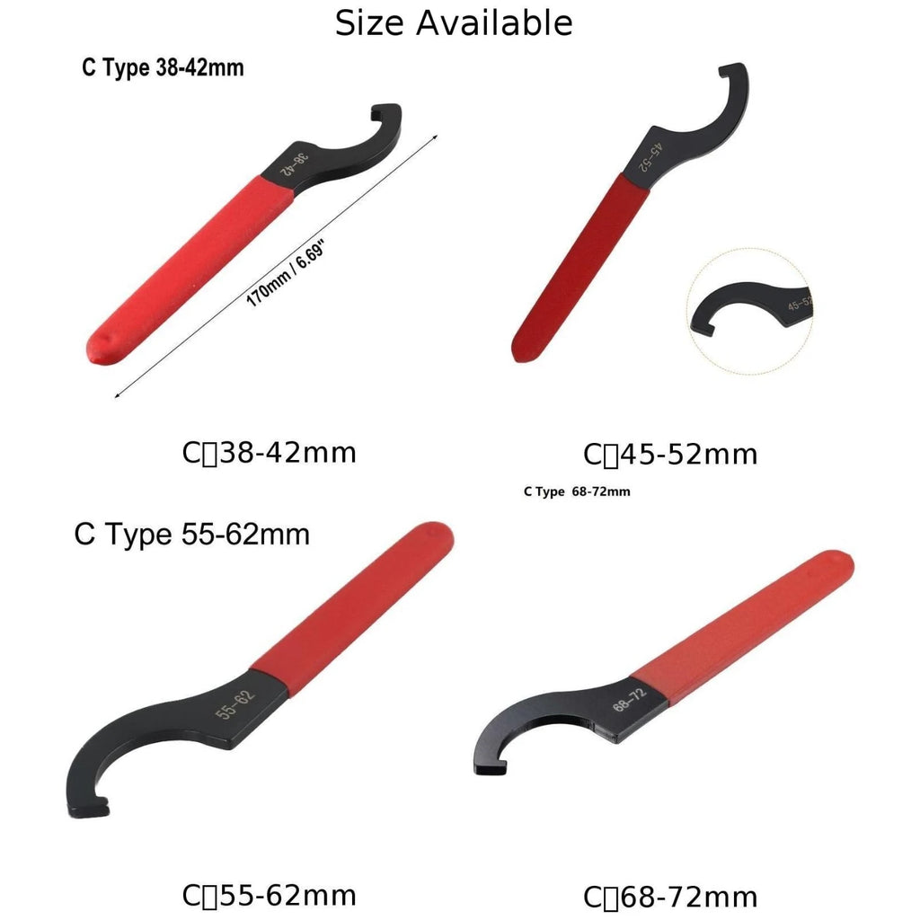 45-48HRC C Hook Spanner Wrench Spanner Collet Chuck Half Moon Wrench For 38-72mm Round Nut With Red Non-slip Handle