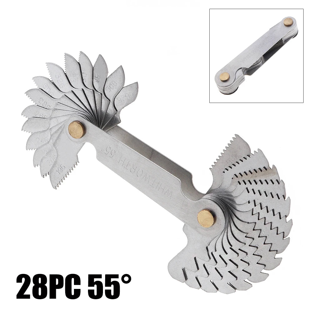 55-60 Degree Stainless Steel Screw Gauge Metric Inch US Thread Plug Gauge Gear Tooth Thread Pitch Folding Measuring Tool