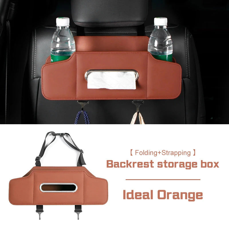 For BAIC X7 X35 X55 X65 X75 Beijing BJ20 EV5 BJ40 BJ80 D60 Car Seat Storage Box with Hook Leather Tissue Bag Drinks Cup Holder