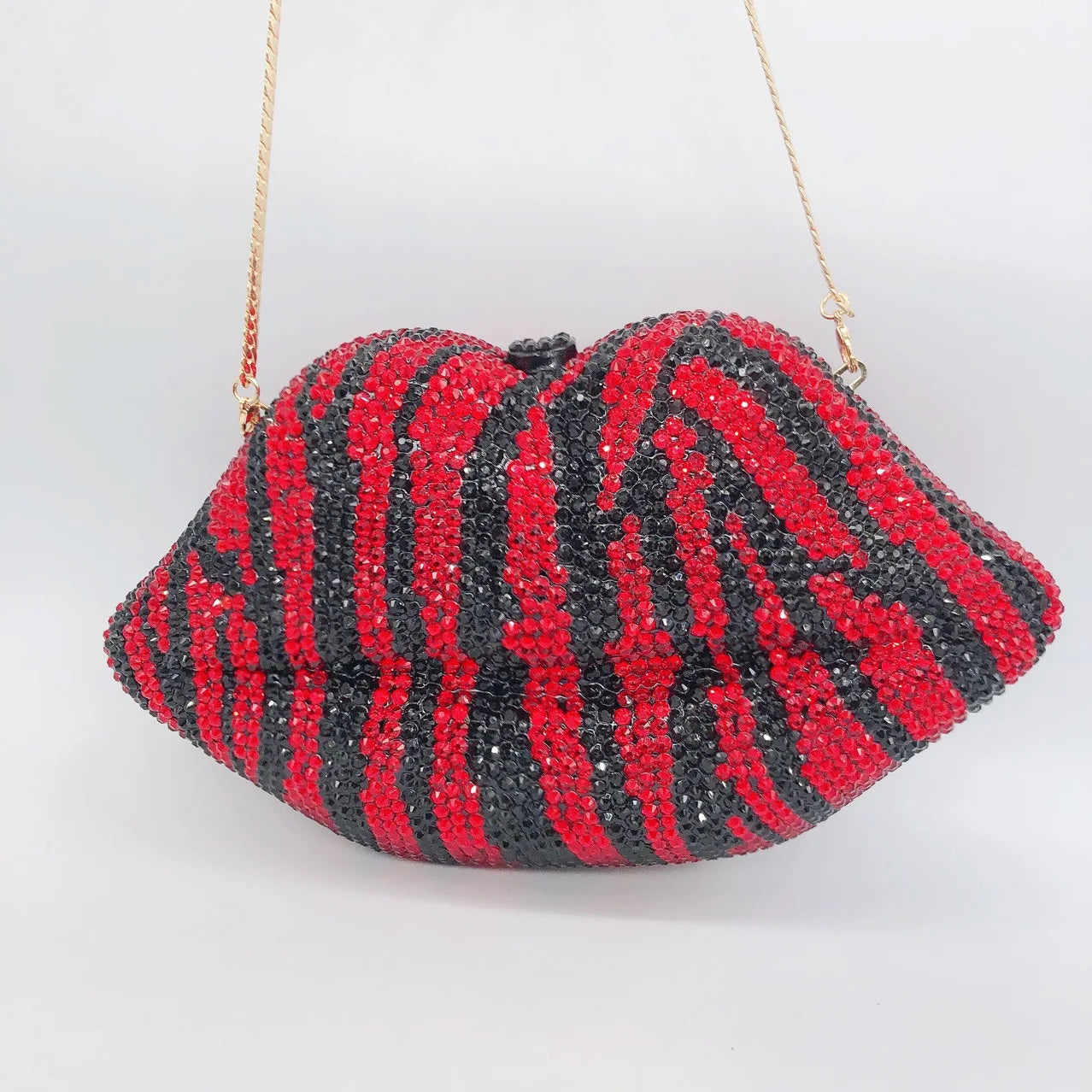 Zebra Lips Diamond Dinner Bag Banquet Rhinestones Women's Lip Clutch Bag Crystal-Embellished Party Clutch Nouveautés Sacs À Main