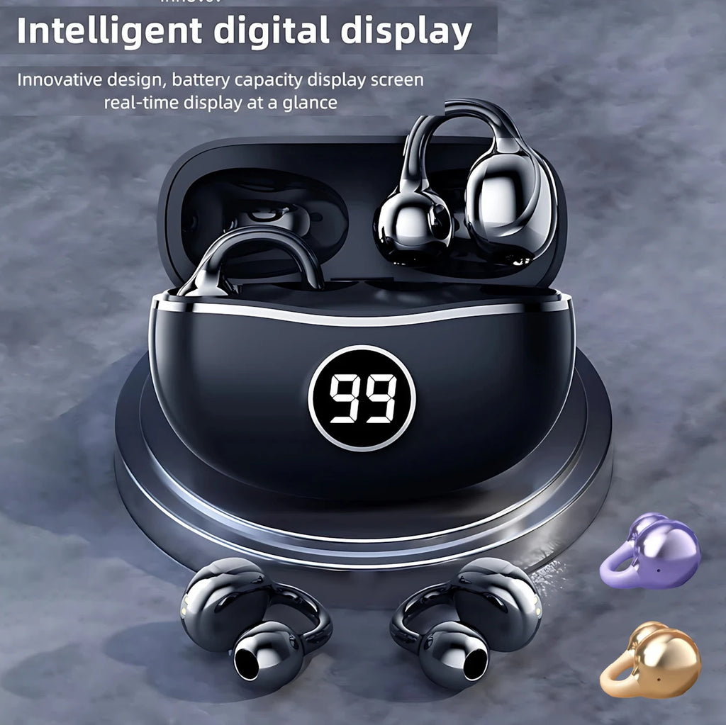 Wireless Headphones Open Ear  Bluetooth 5.4 LED Display Clip on Earbuds with Mic,Noise Cancelling,Comfortable Sports Earphones
