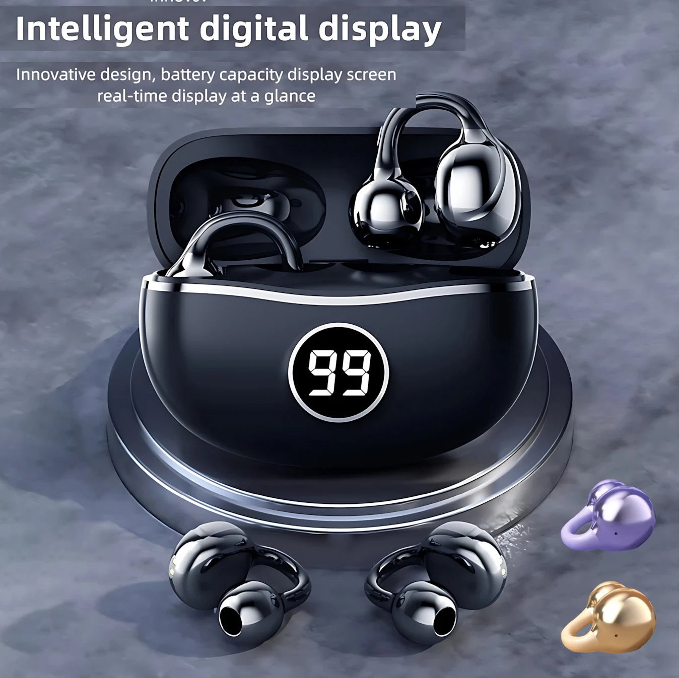 Wireless Headphones Open Ear  Bluetooth 5.4 LED Display Clip on Earbuds with Mic,Noise Cancelling,Comfortable Sports Earphones