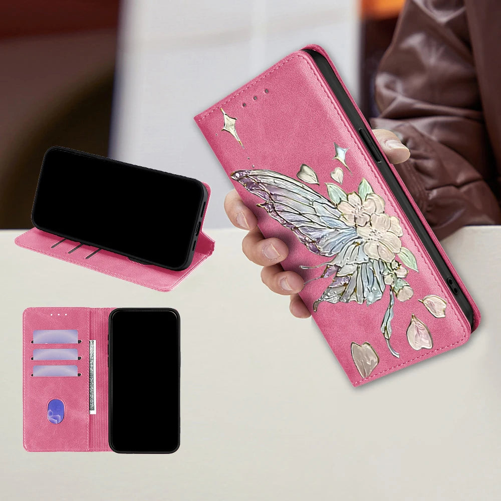 Painted Magnetic Flip Leather Wallet Case For Samsung Galaxy S26 Ultra S25 FE Galaxy S24 S23 S22 S25 Edge S26 Plus Cover Funda